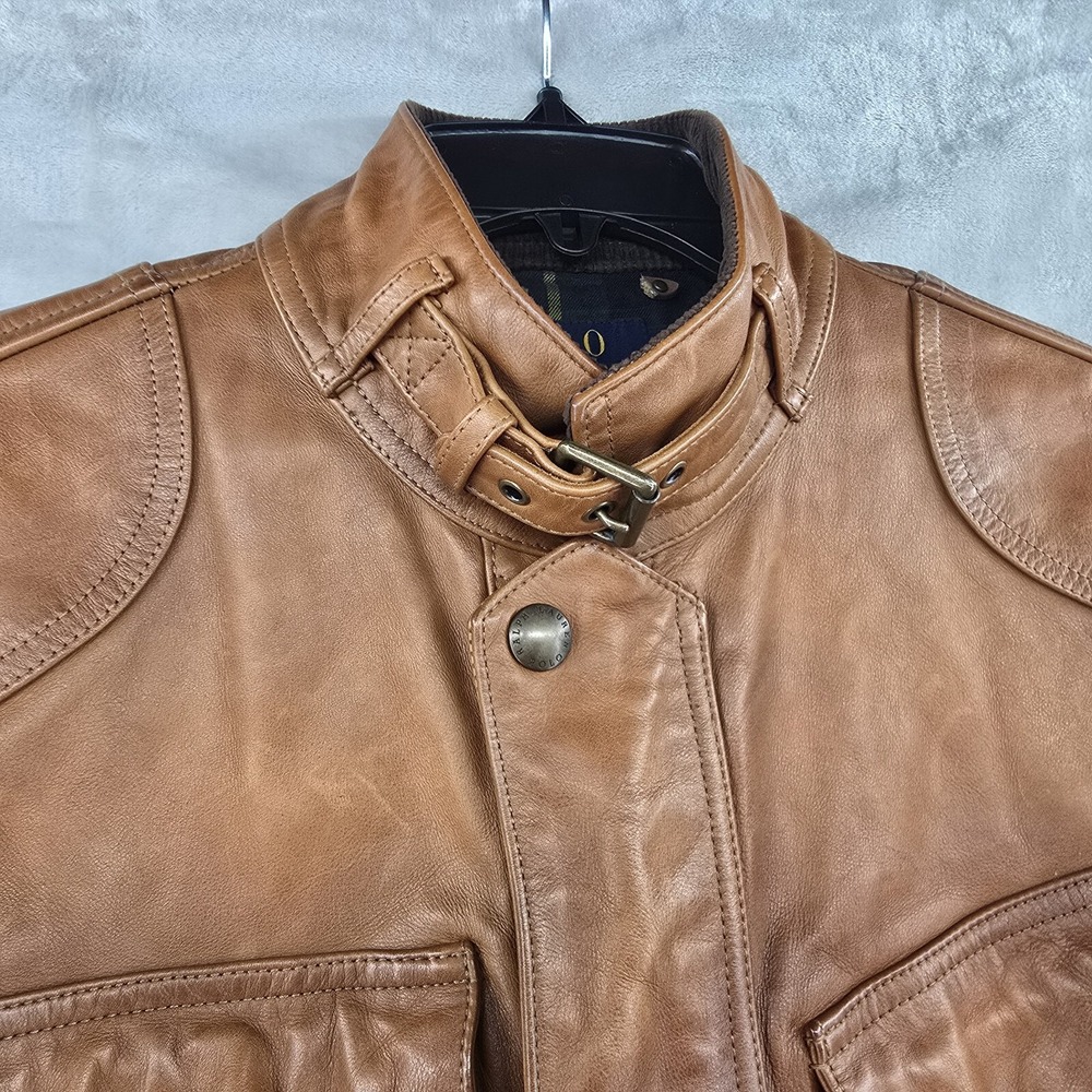 Polo Ralph Lauren‎ SOUTHBURY MENS BROWN CALF LEATHER MOTORCYCLE JACKET Medium - Picture 2 of 16